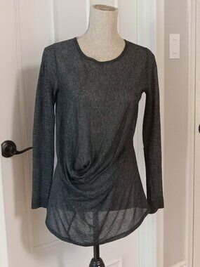 Theory Charcoal Sheer Draped Long Sleeve Top
